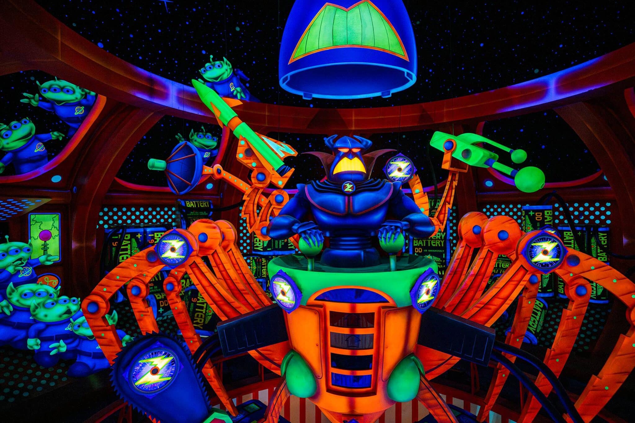 New interactive targets with lighting effects inside refurbished Buzz Lightyear's Space Ranger Spin