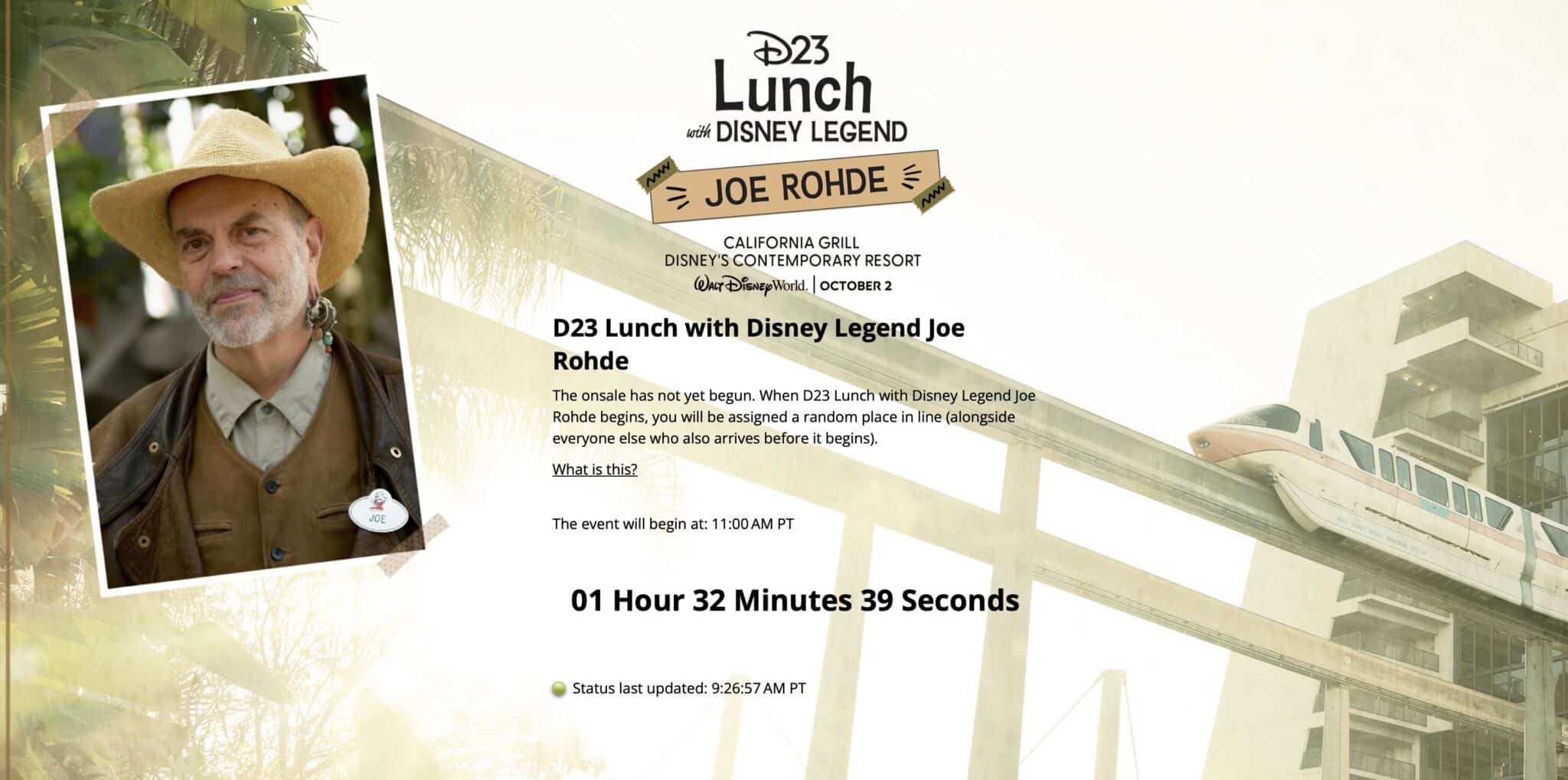 D23 Lunch with Joe Rohde virtual queue