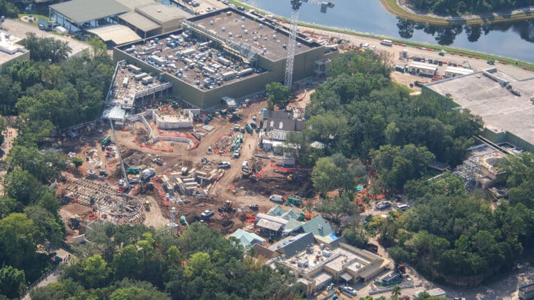 Encanto attraction construction rockwork and Casa Madrigal aerials July 2026