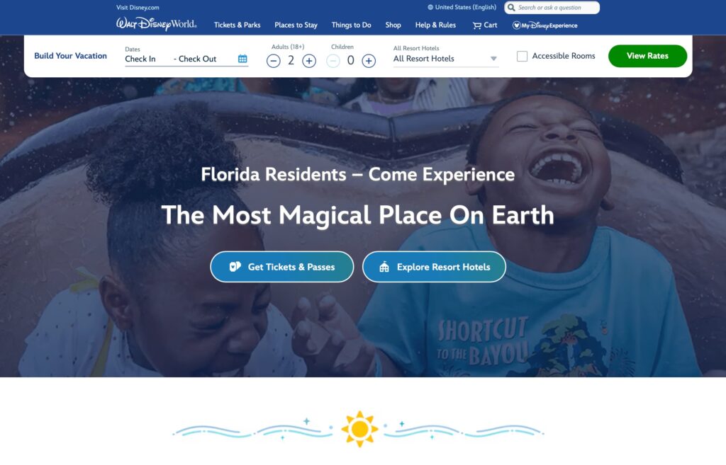 Walt Disney World website AI Overview search feature