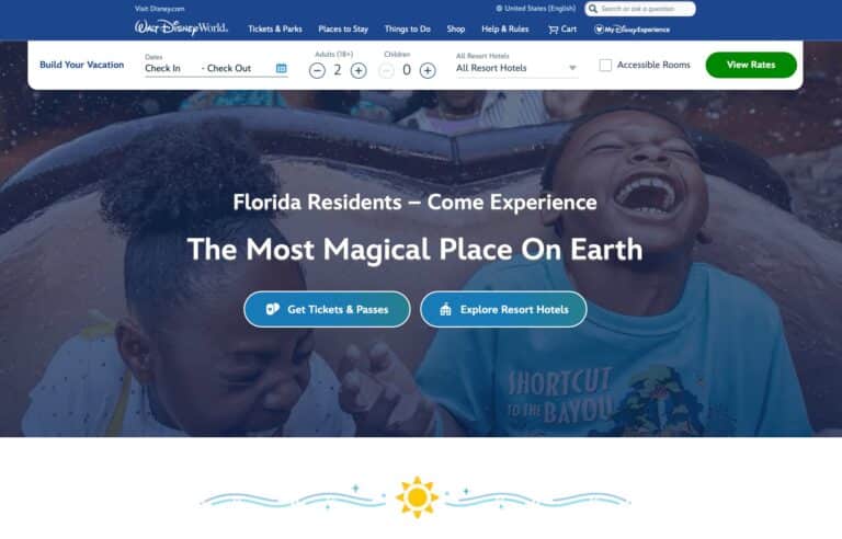 Walt Disney World website AI Overview search feature