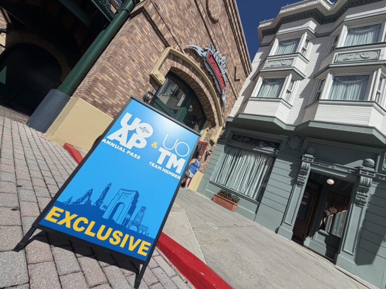 UOAP and Team Member exclusive sign outside Custom Gear at Universal Studios Florida
