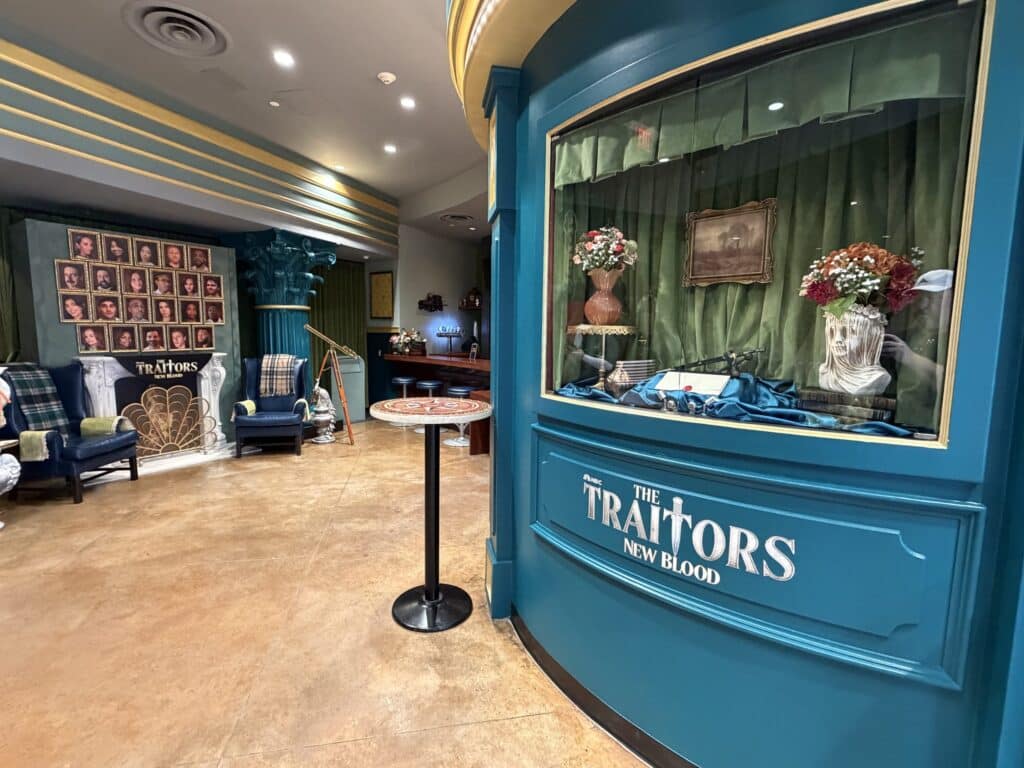 The Traitors: New Blood themed display window inside Universal's Great Movie Escape at CityWalk Orlando