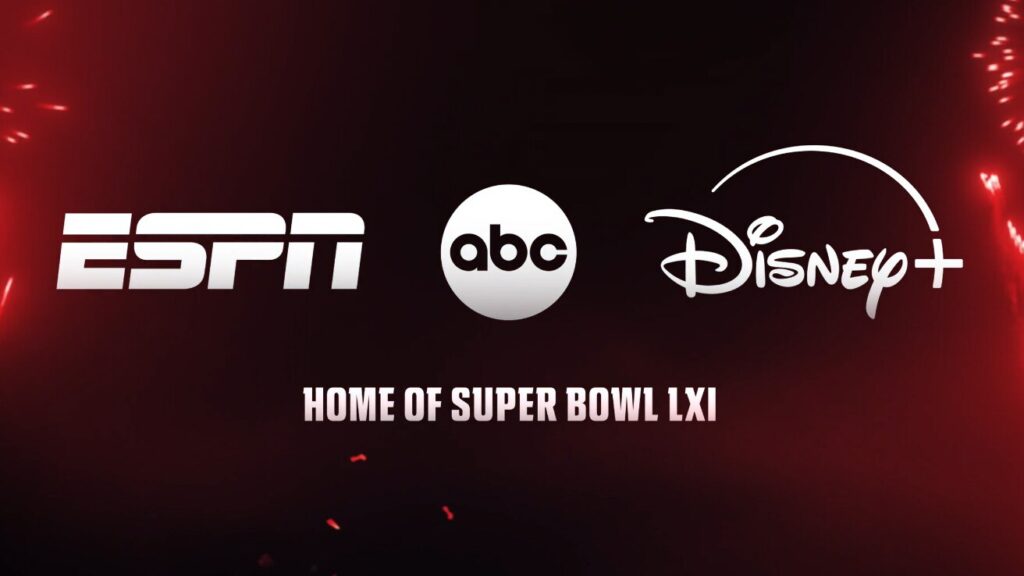 Disney+ announcement for streaming Super Bowl LXI alongside ESPN and ABC