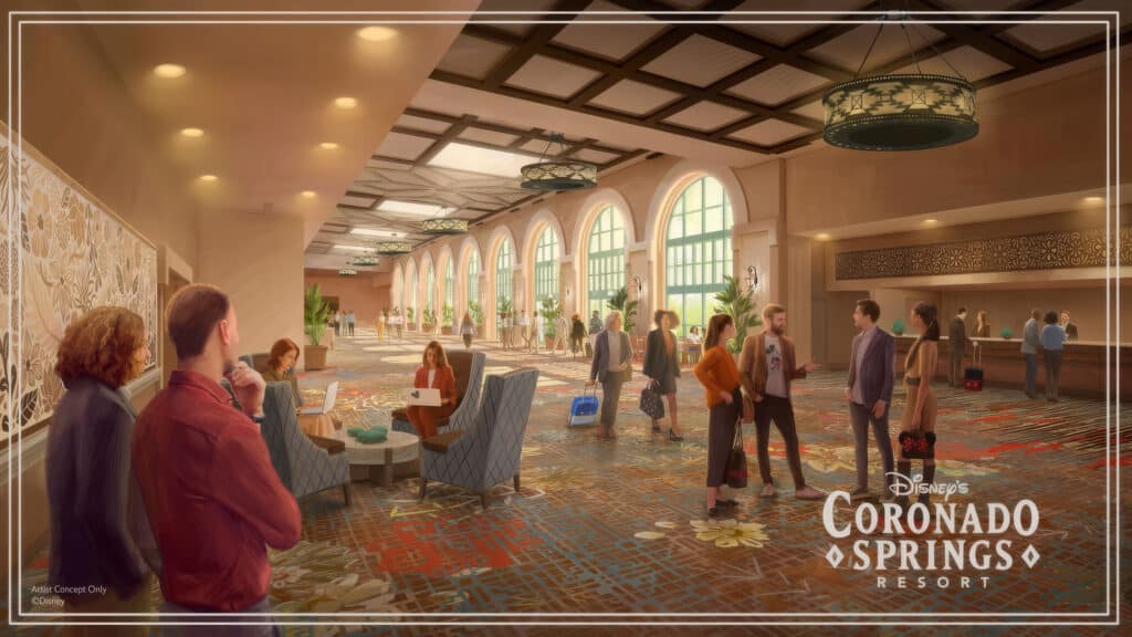 Concept art of the refurbished Convention Center lobby at Disney's Coronado Springs Resort